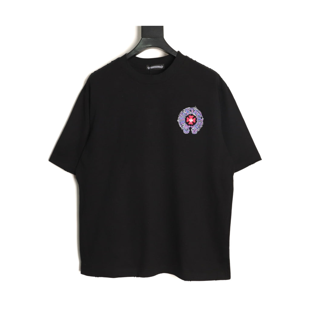 Chrome Hearts black multicolor horseshoe cross applique T-shirt front