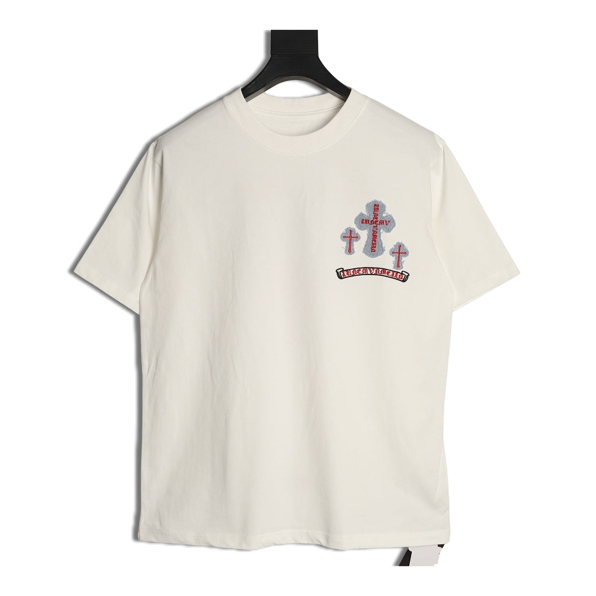Chrome Hearts cream denim Cross applique T-shirt front