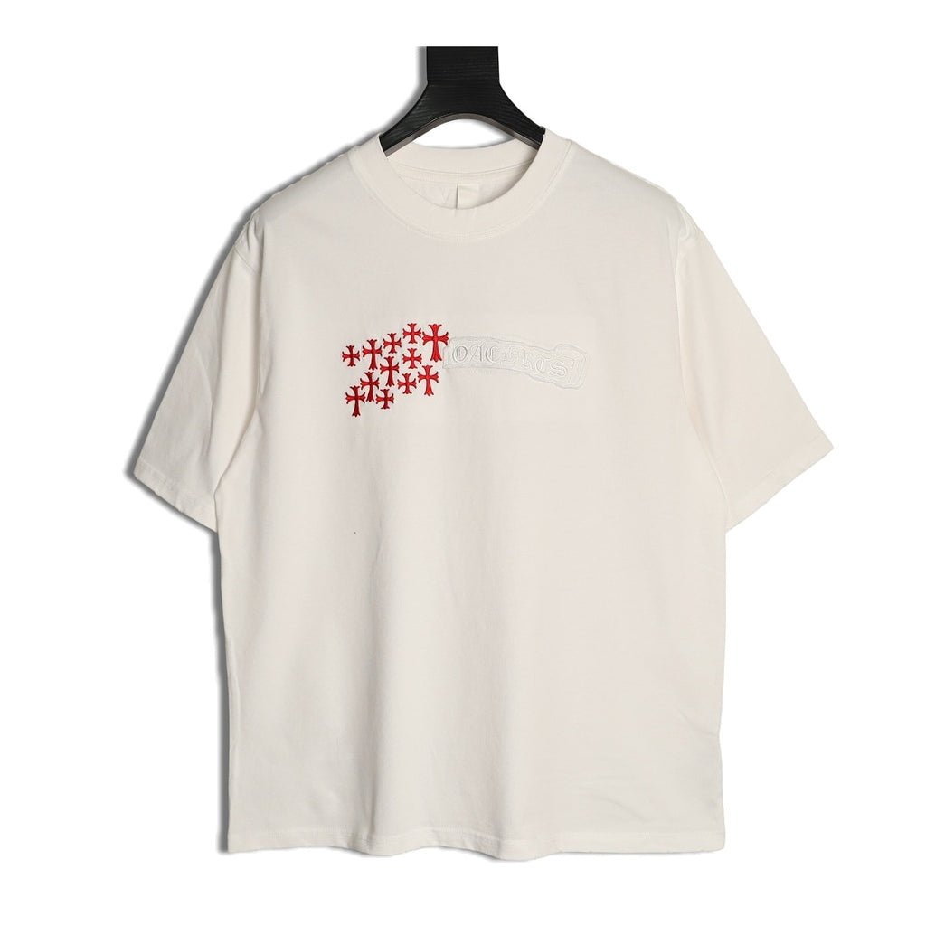 Chrome Hearts cream fragmented horseshoe cross applique T-shirt front