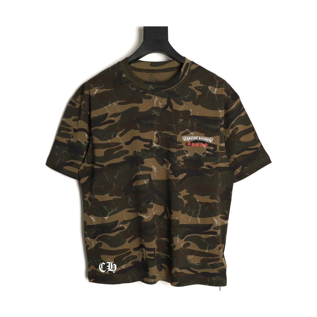 Chrome Hearts woodland camouflage distressed flag T-shirt front