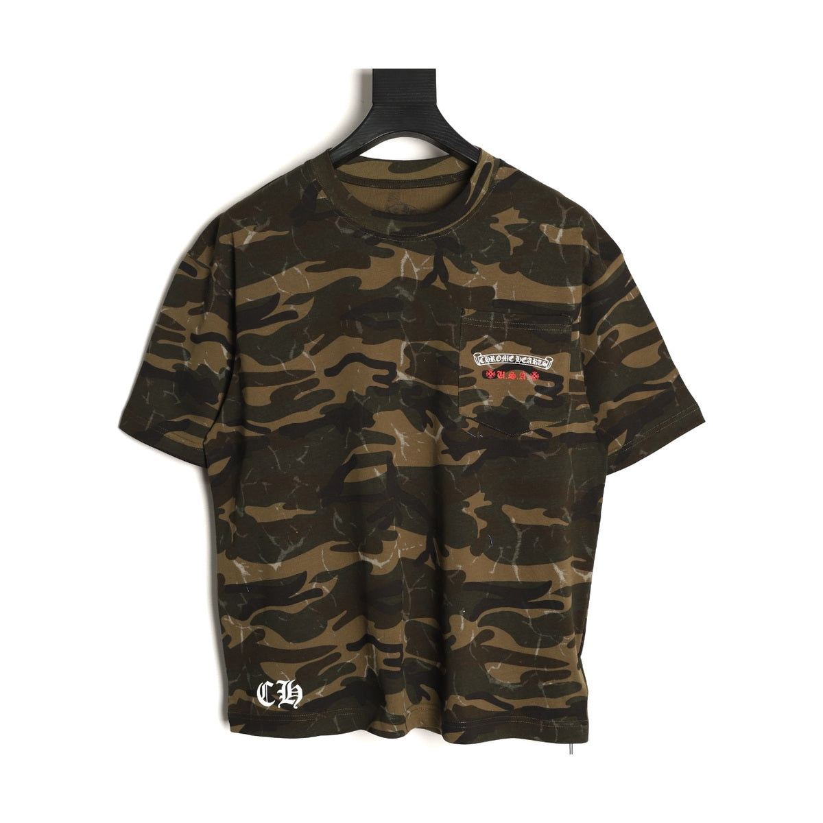 Chrome Hearts woodland camouflage distressed flag T-shirt front