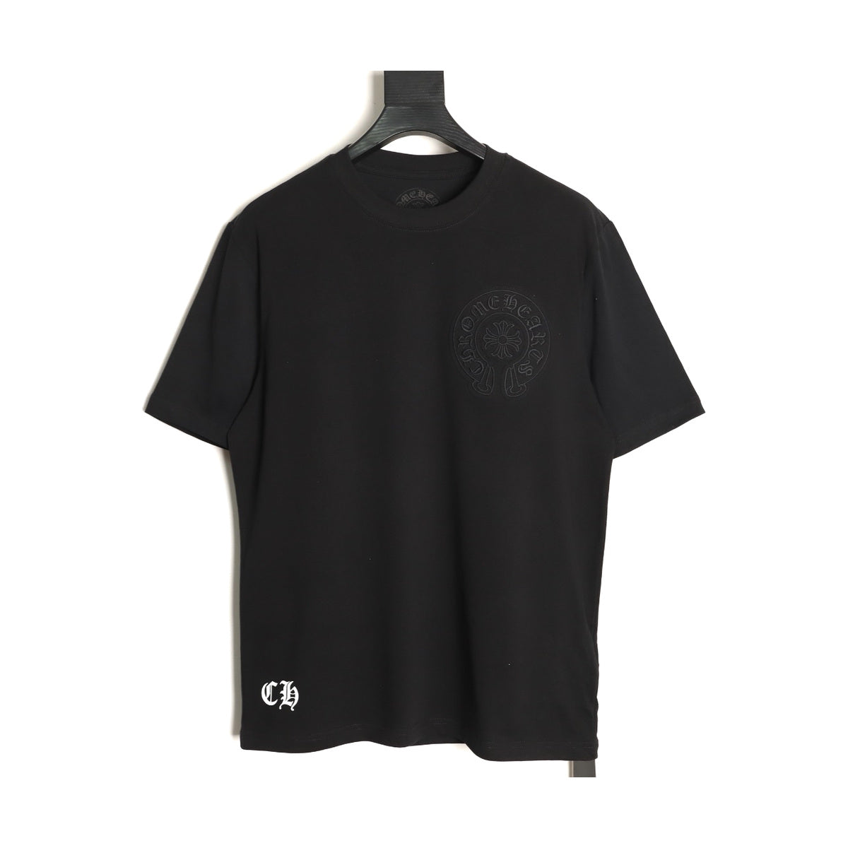 Chrome Hearts black tonal horseshoe embroidered T-shirt front view