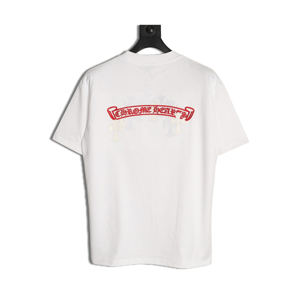 Chrome Hearts white embroidered banner cross T-shirt front