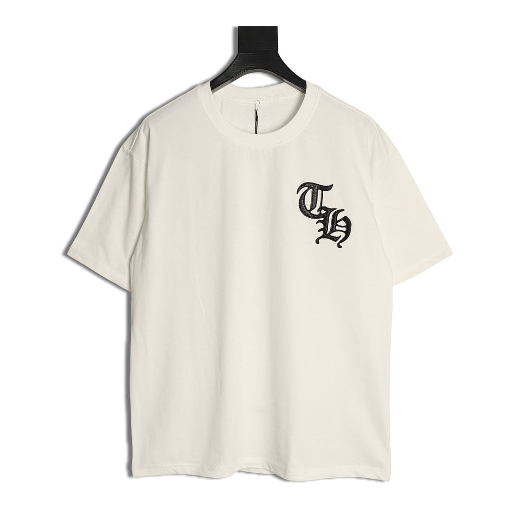 Chrome Hearts cream Gothic leather applique T-shirt front