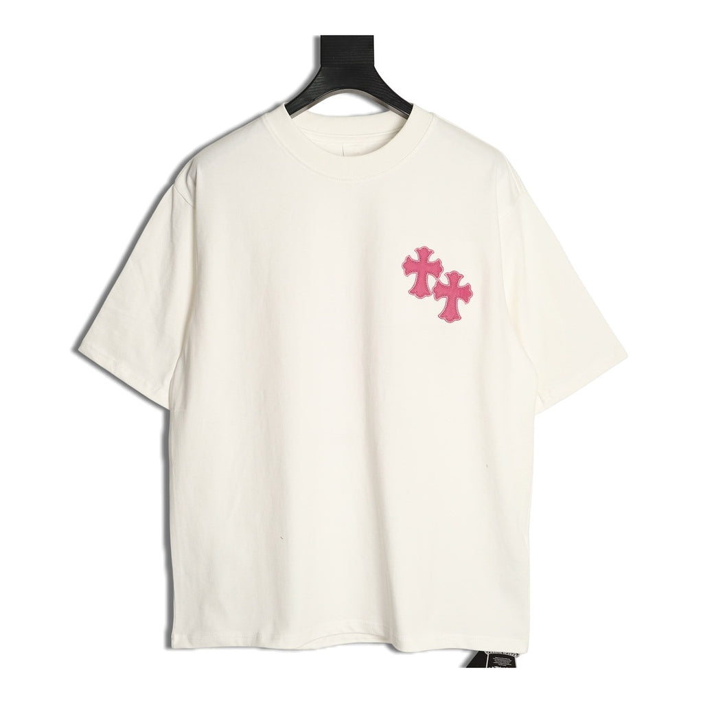 Chrome Hearts white pink cross embroidered T-shirt front