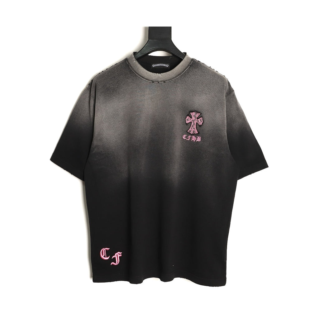 Chrome Hearts washed black pink cross applique T-shirt front