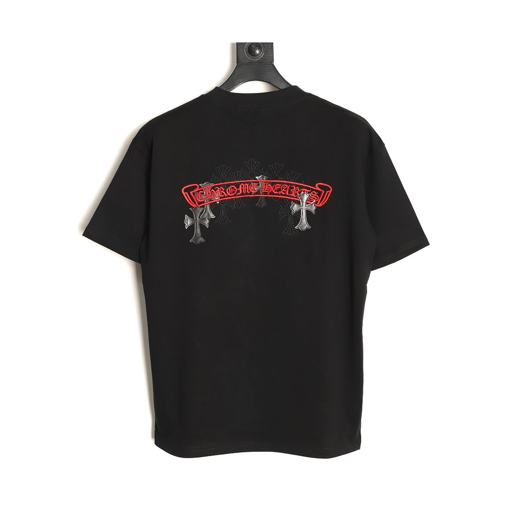 Chrome Hearts black embroidered banner cross T-shirt front