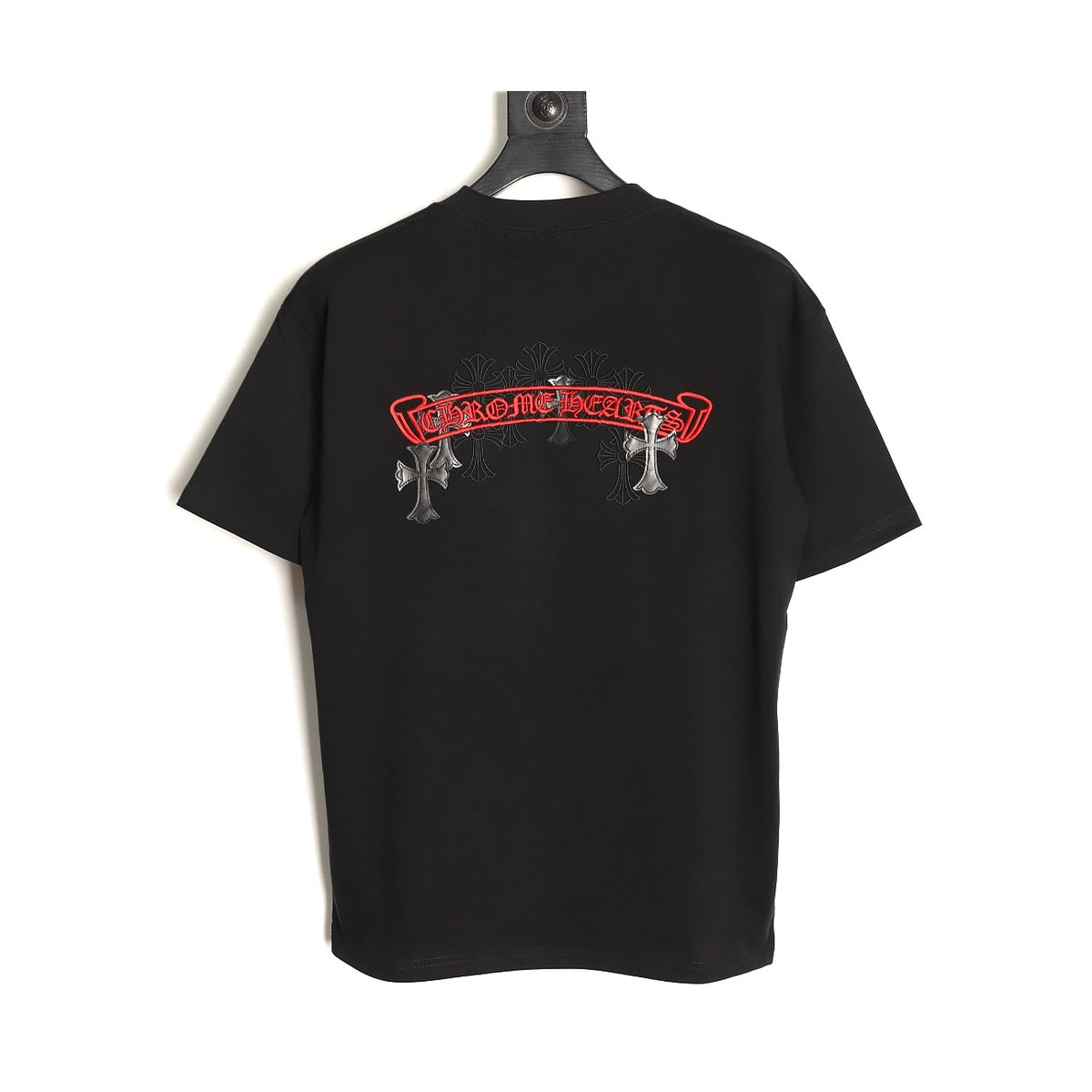 Chrome Hearts black embroidered banner cross T-shirt front