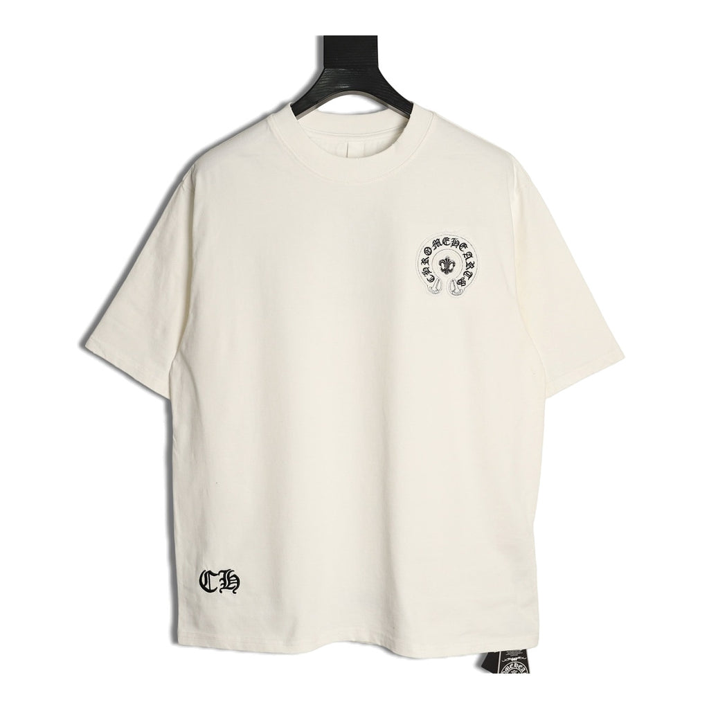 Chrome Hearts cream horseshoe fleur-de-lis embroidered T-shirt front