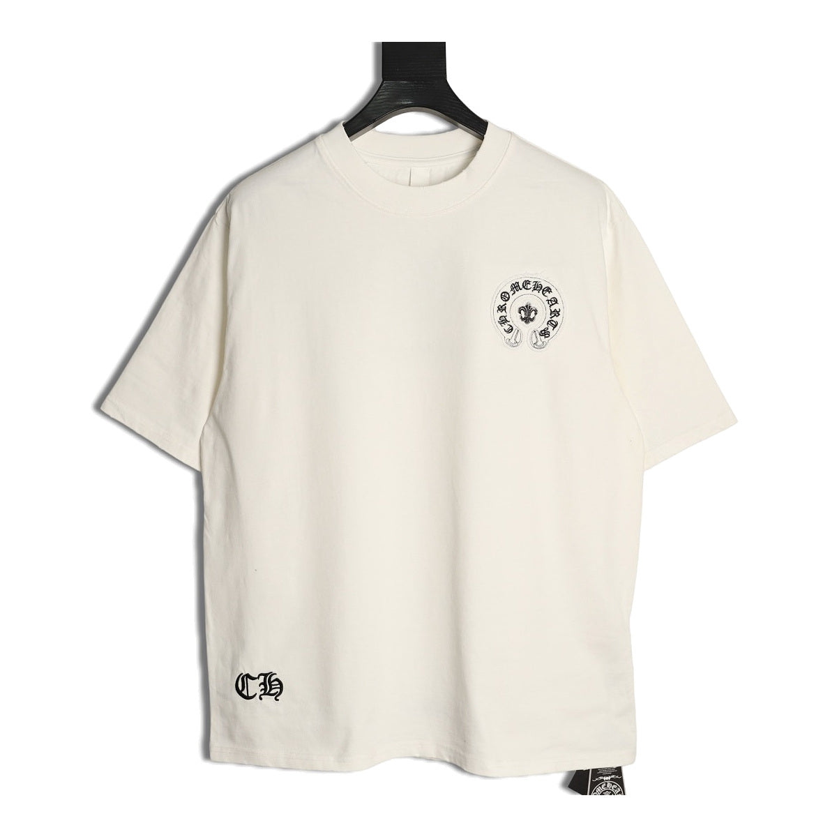 Chrome Hearts cream horseshoe fleur-de-lis embroidered T-shirt front