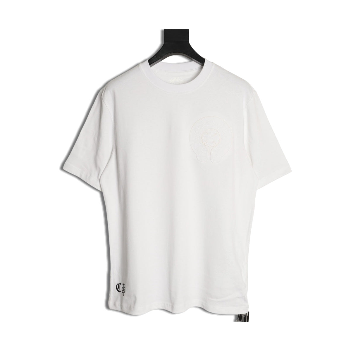 Chrome Hearts white tonal horseshoe embroidered T-shirt front view