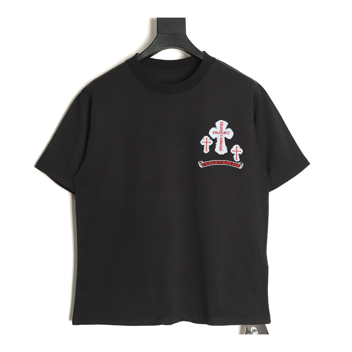 Chrome Hearts black denim Cross applique T-shirt front