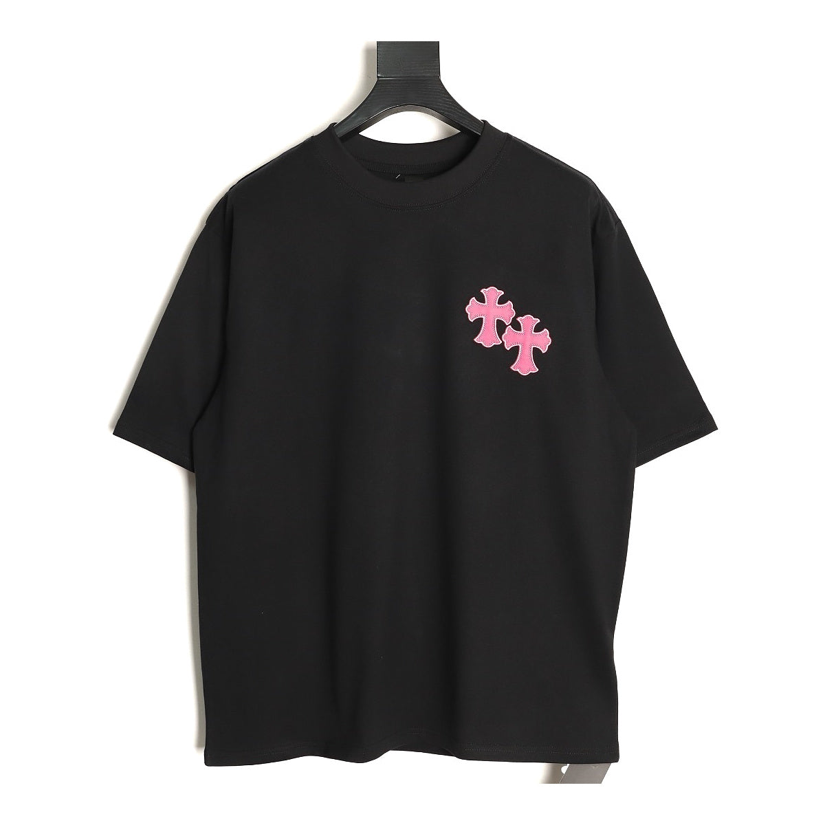Chrome Hearts black pink cross embroidered T-shirt front