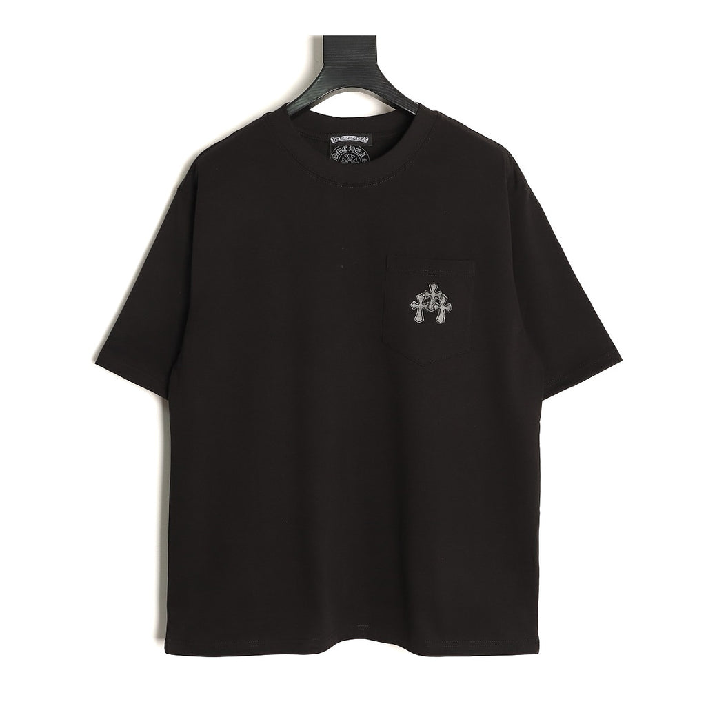 Chrome Hearts black leather cross pocket T-shirt front
