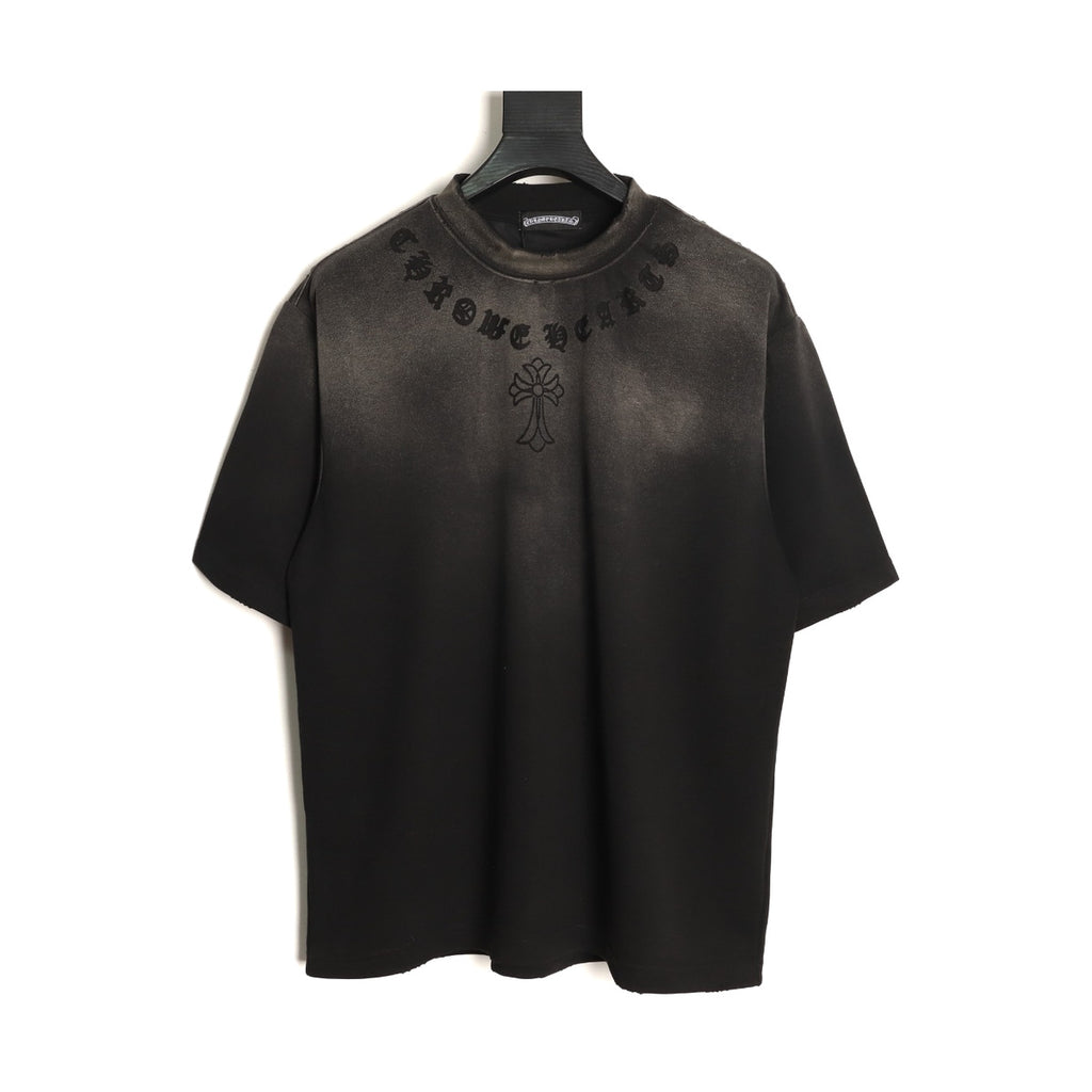 Chrome Hearts washed black laser-distressed cross T-shirt front