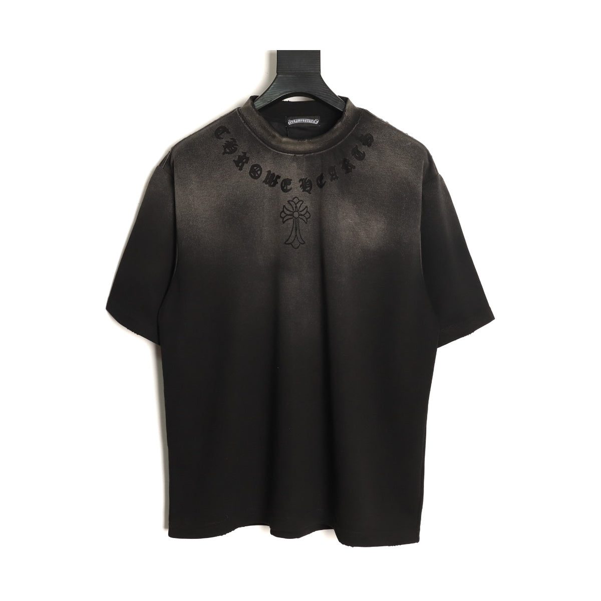 Chrome Hearts washed black laser-distressed cross T-shirt front