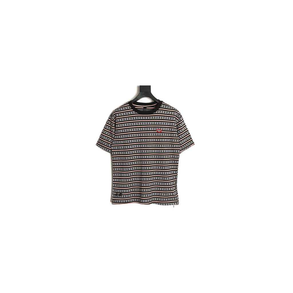 Chrome Hearts black gray and pink cross stripe T-shirt front