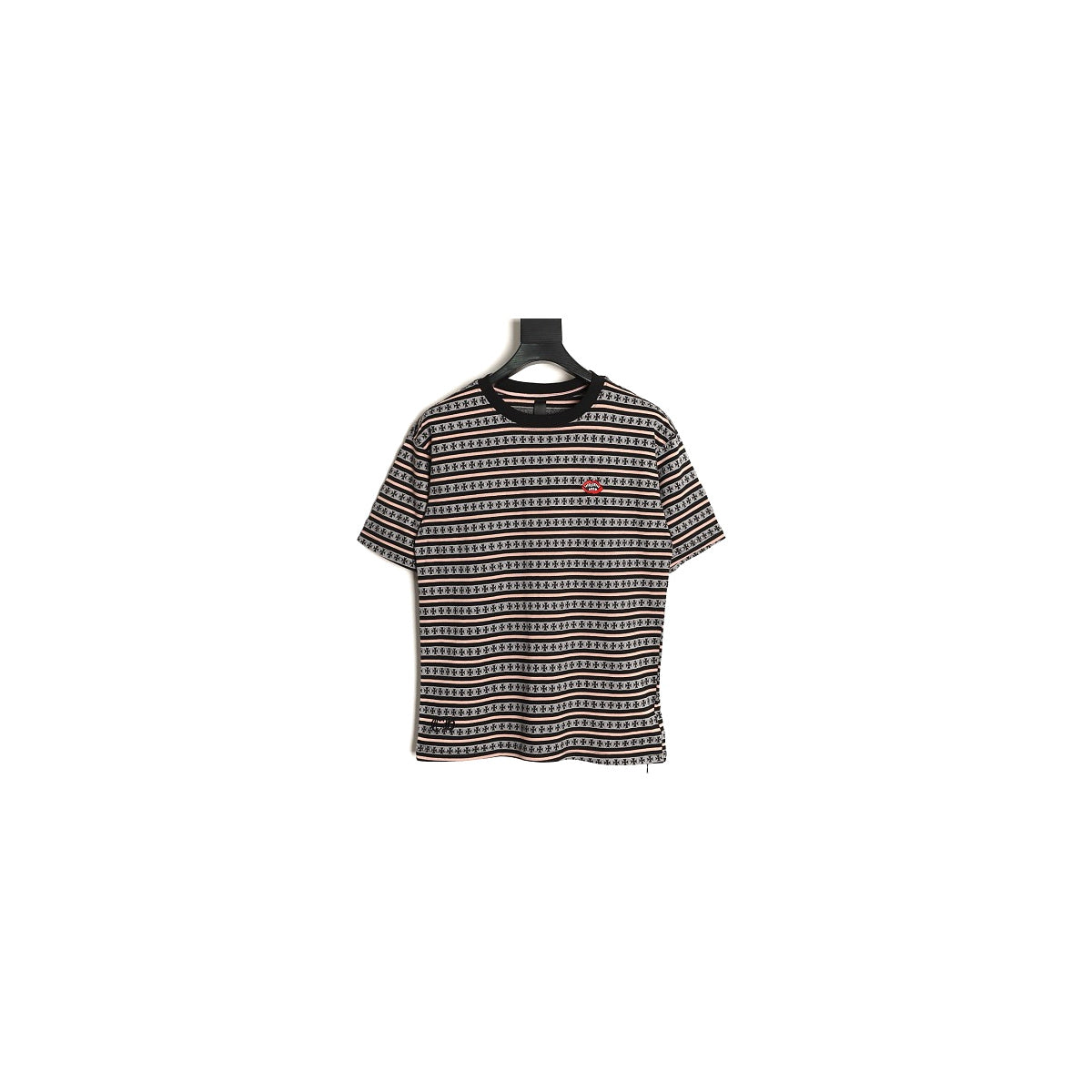 Chrome Hearts black gray and pink cross stripe T-shirt front