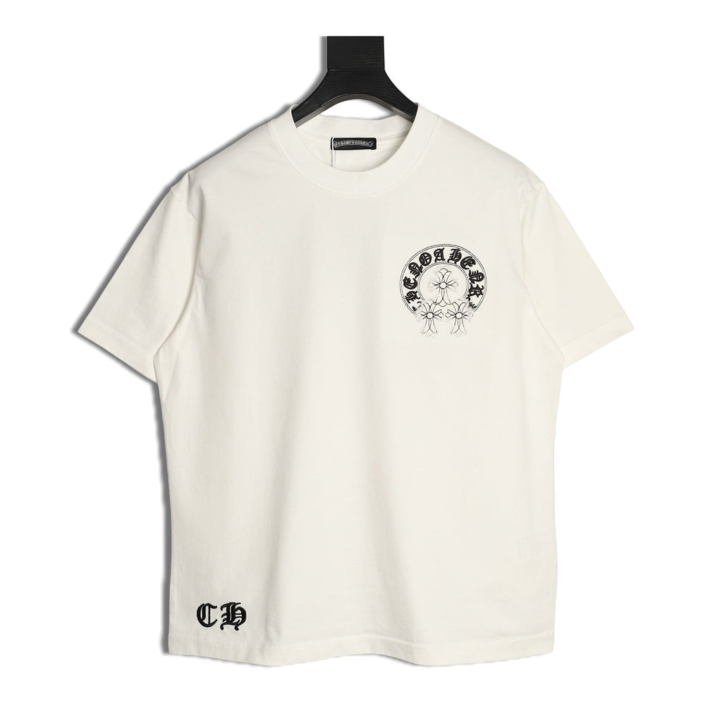 Chrome Hearts cream three-cross horseshoe applique T-shirt front