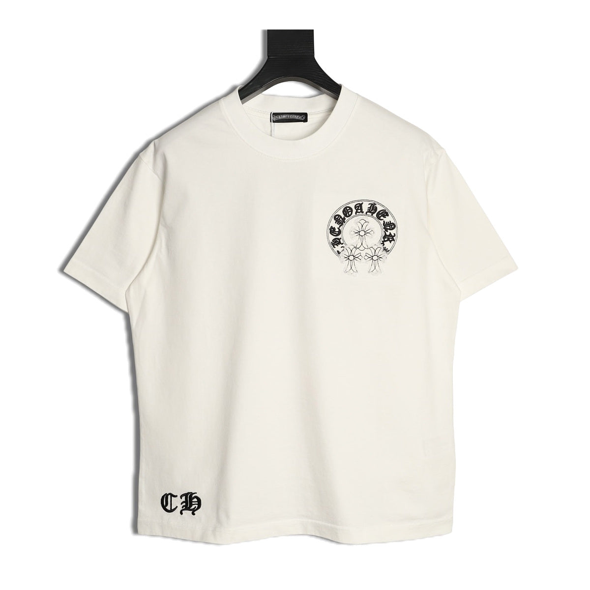 Chrome Hearts cream three-cross horseshoe applique T-shirt front