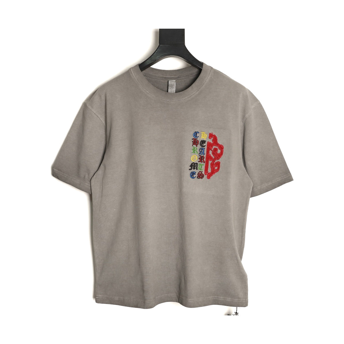 Chrome Hearts washed grey multicolor applique T-shirt front