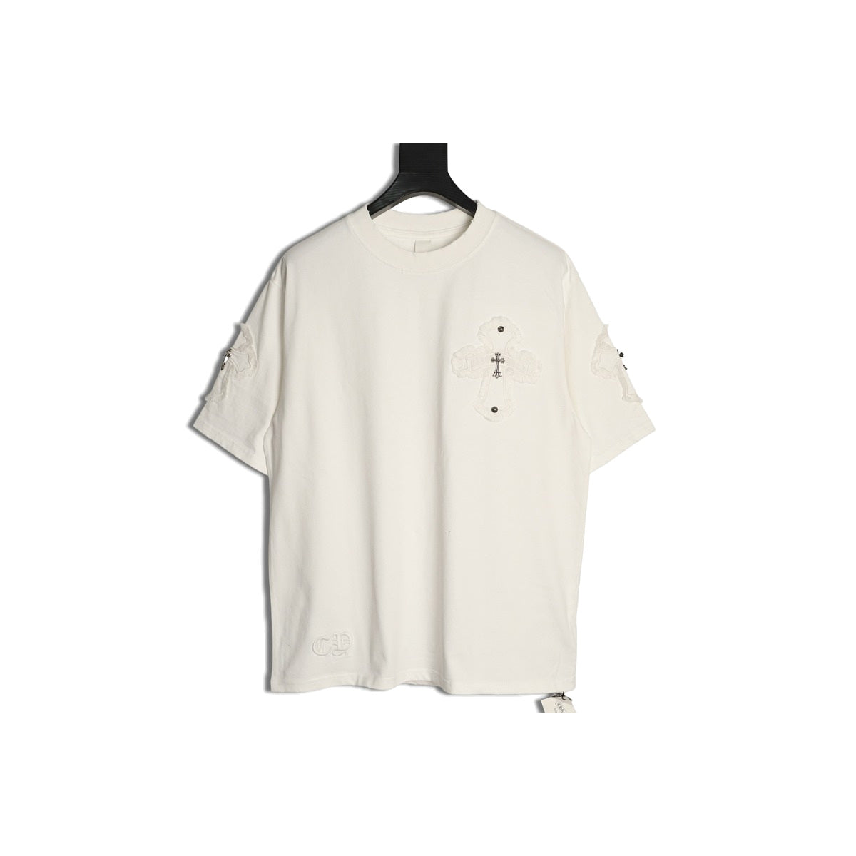 Chrome Hearts cream fringed cross applique T-shirt front