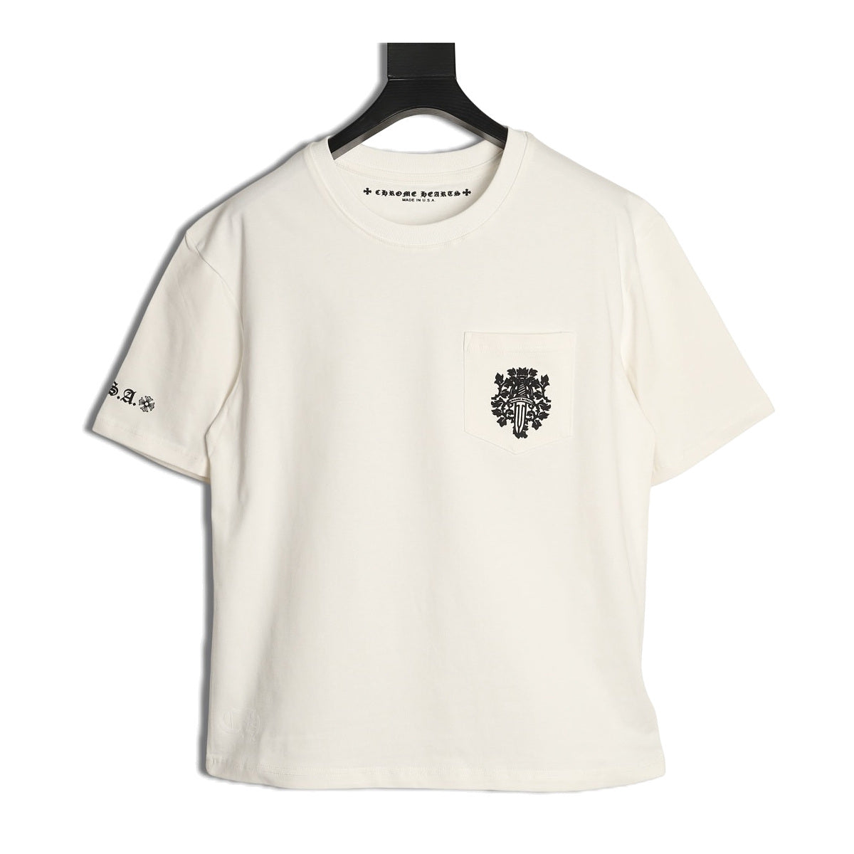 Chrome Hearts cream ornate dagger pocket T-shirt front