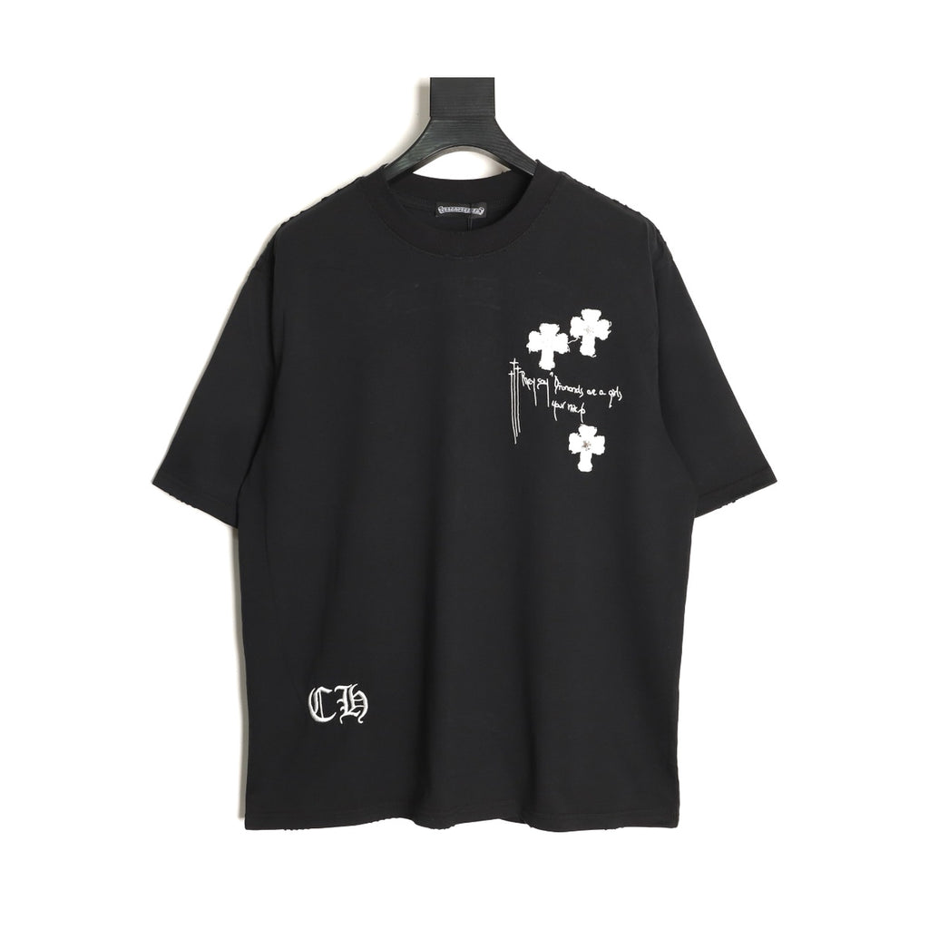 Chrome Hearts black distressed three-cross T-shirt front