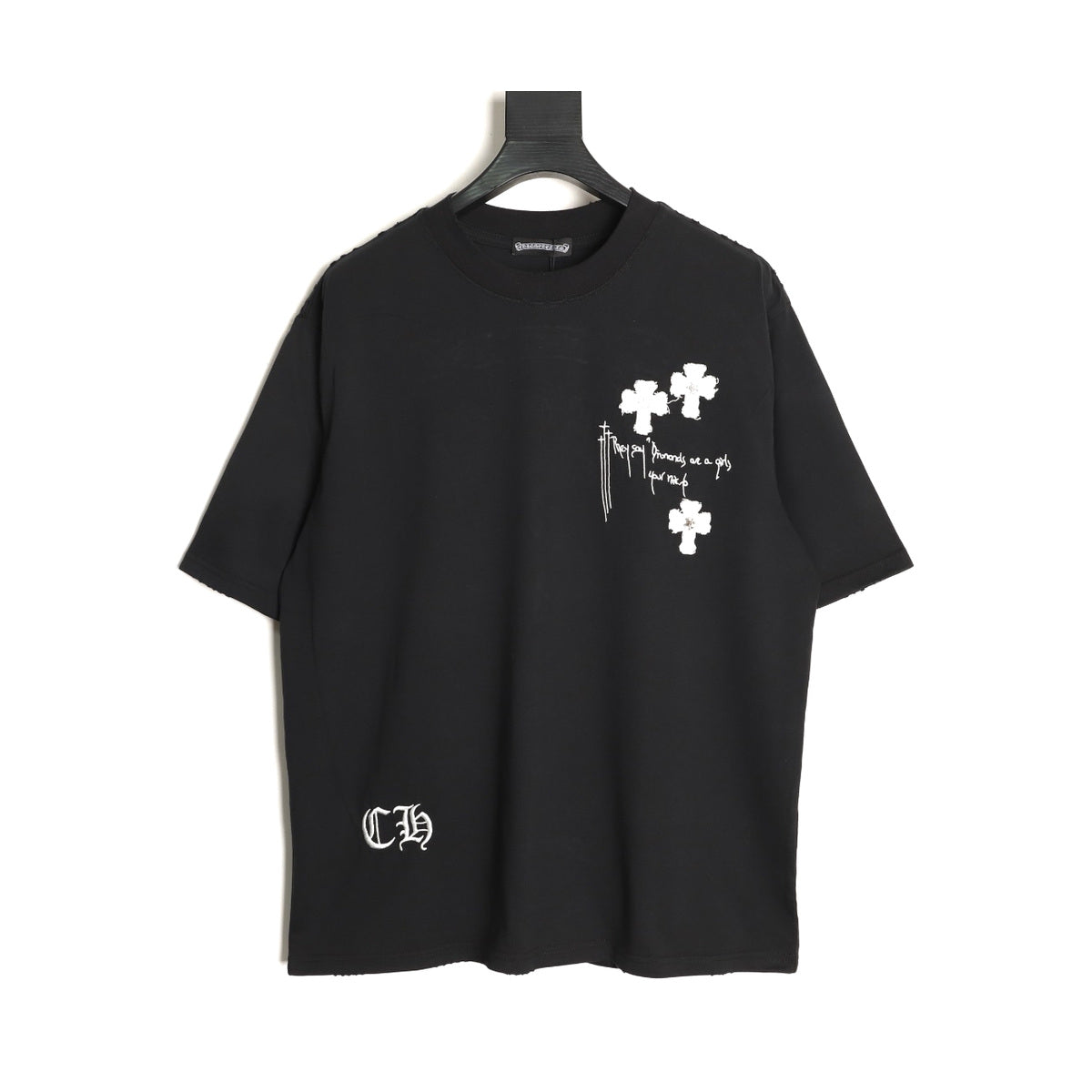 Chrome Hearts black distressed three-cross T-shirt front