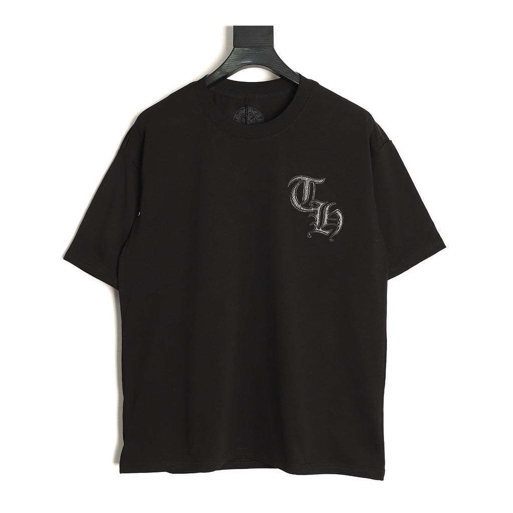 Chrome Hearts black Gothic leather applique T-shirt front