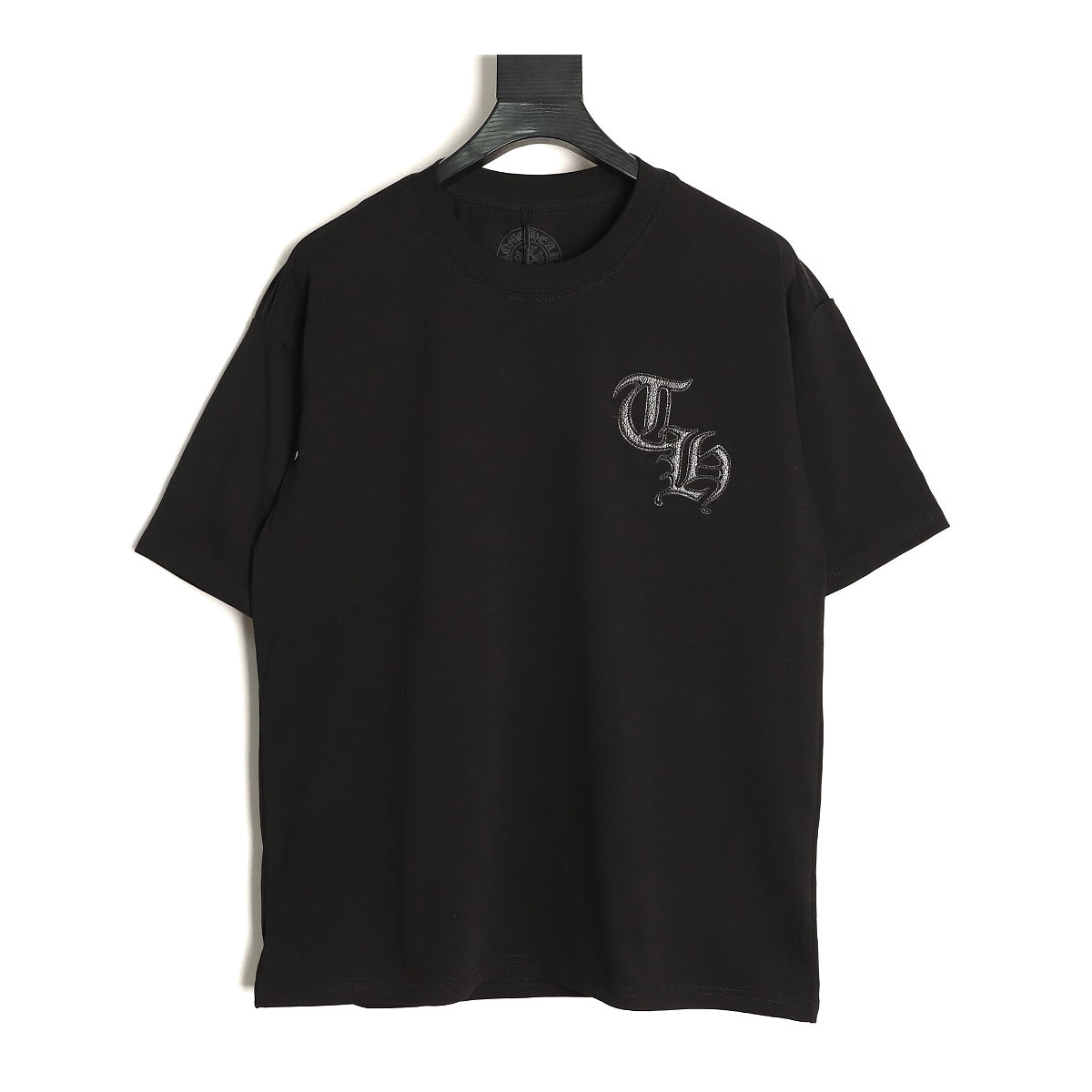 Chrome Hearts black Gothic leather applique T-shirt front