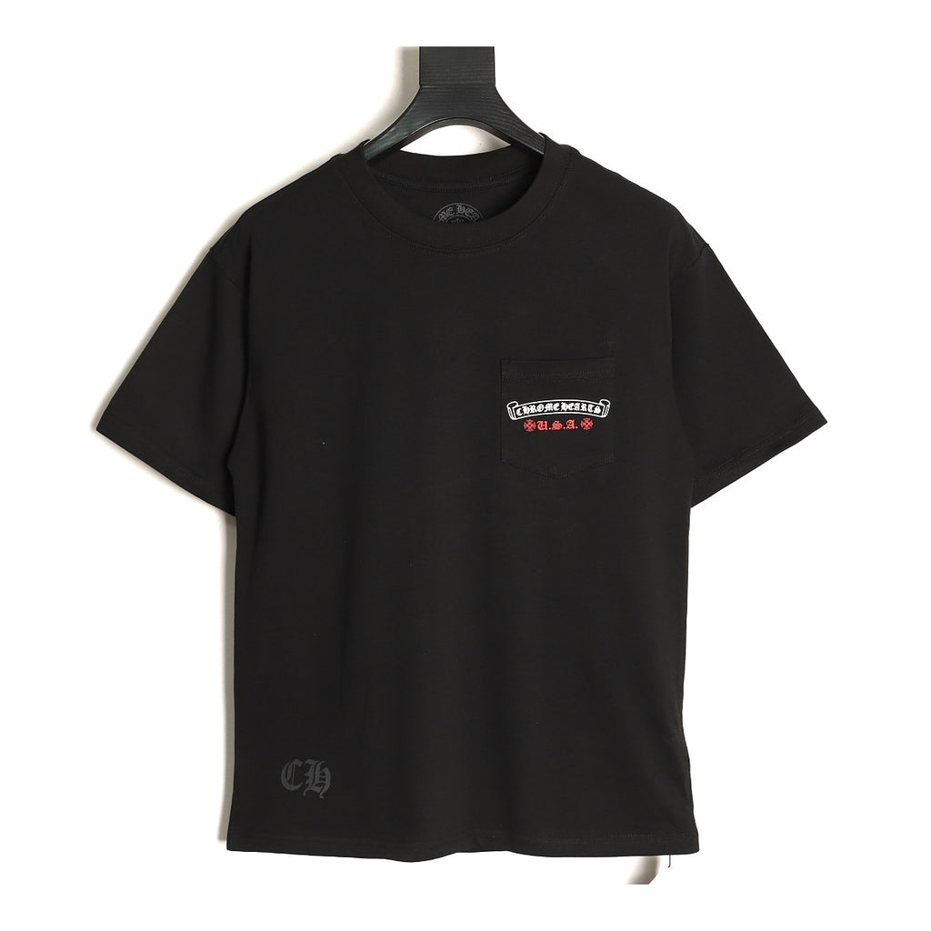 Chrome Hearts black USA Flag graphic pocket T-shirt front