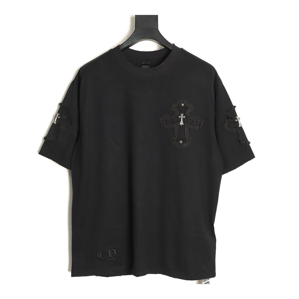 Chrome Hearts black fringed cross applique T-shirt front
