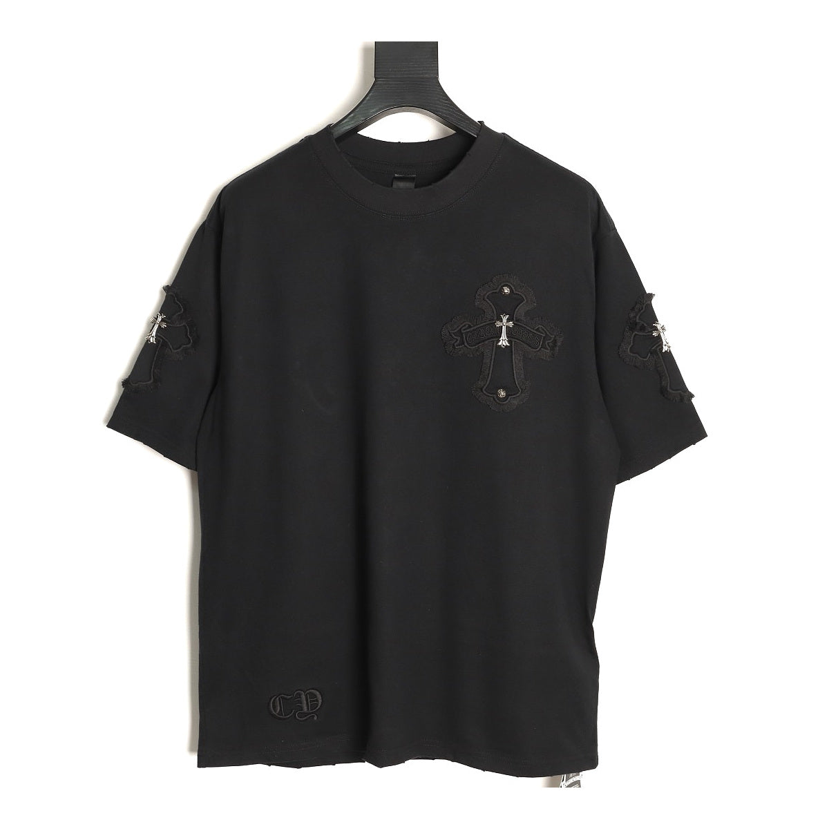 Chrome Hearts black fringed cross applique T-shirt front
