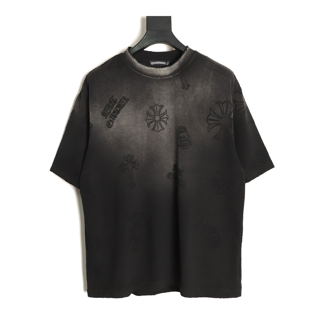 Chrome Hearts black charcoal gradient laser-burn T-shirt front