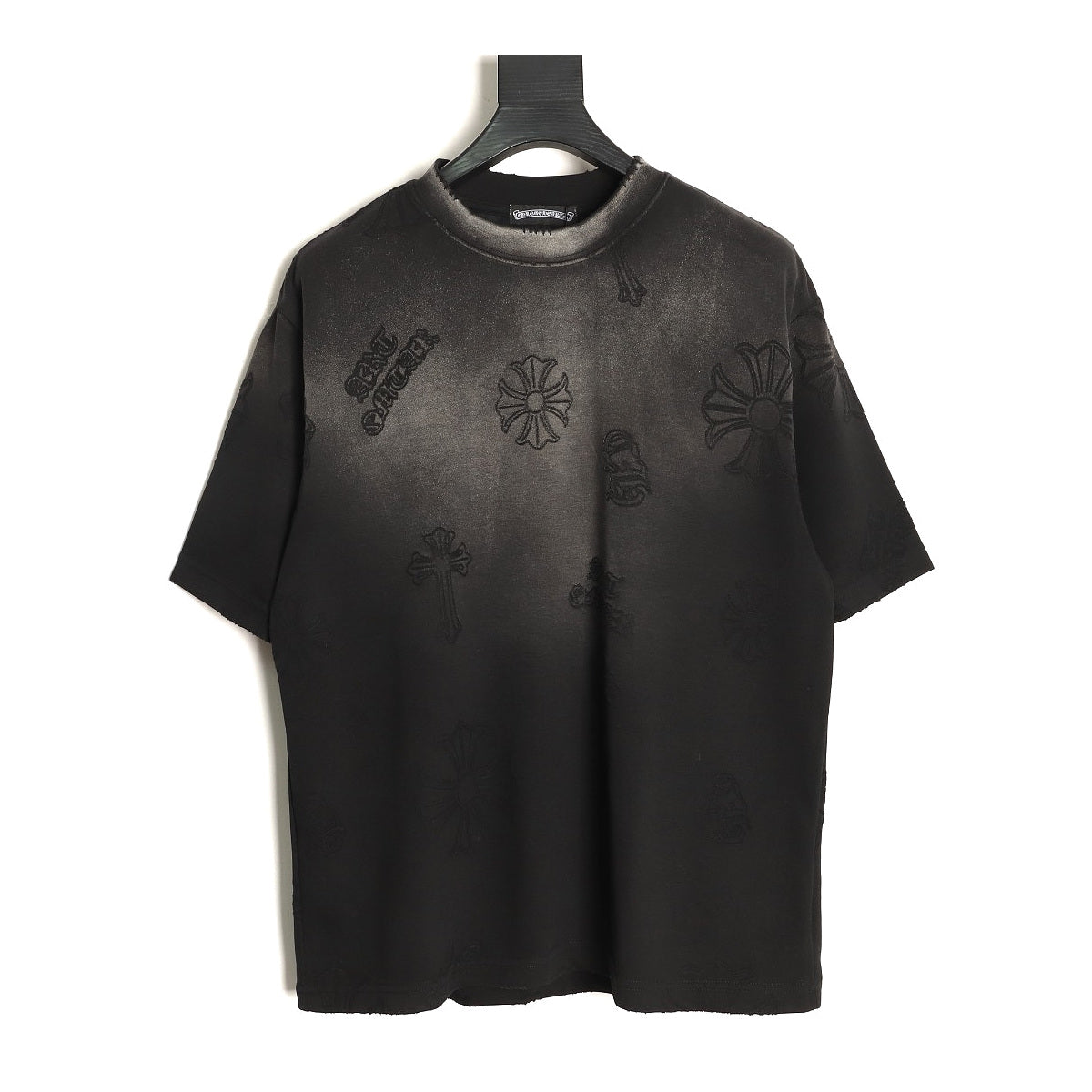 Chrome Hearts black charcoal gradient laser-burn T-shirt front