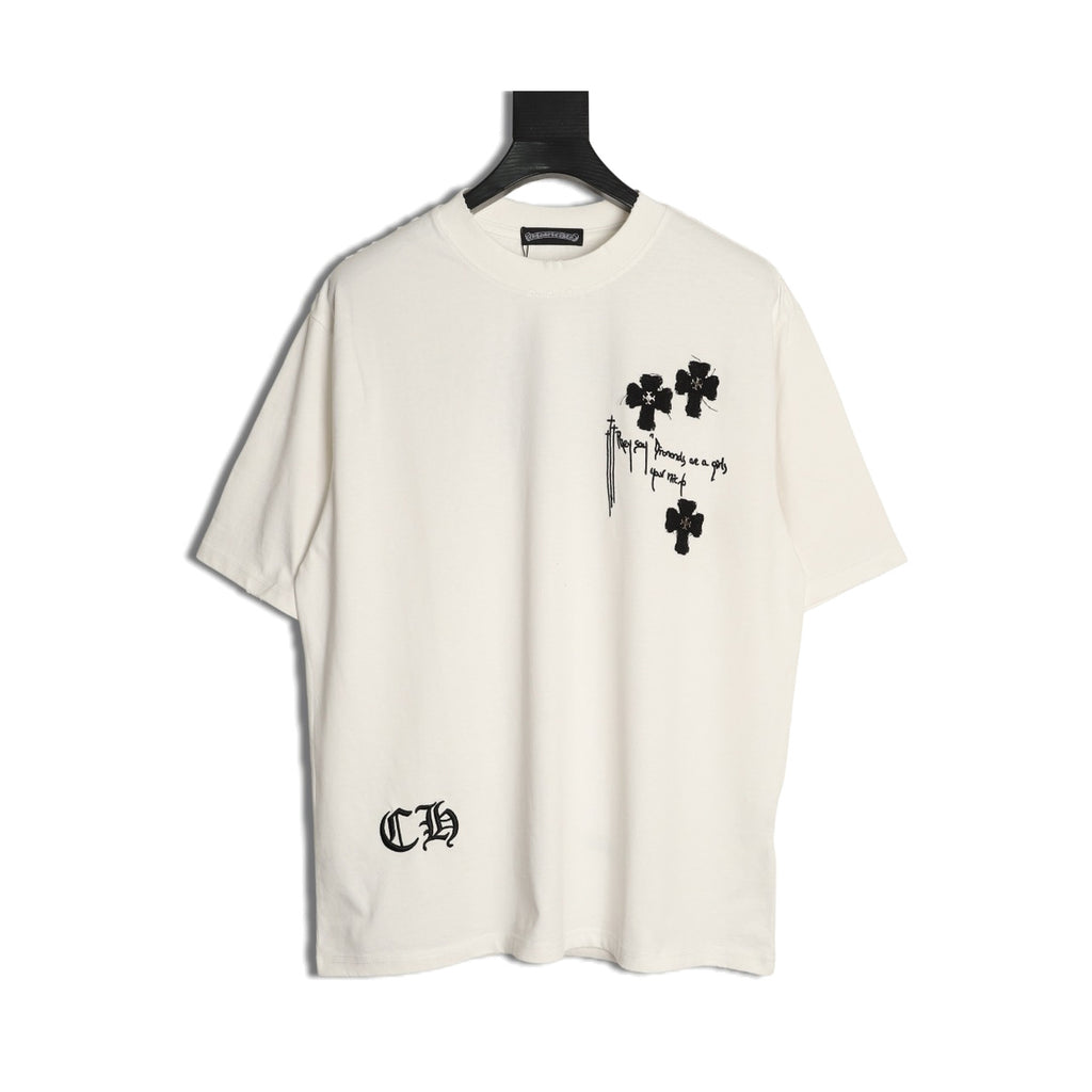 Chrome Hearts white distressed three-cross T-shirt front