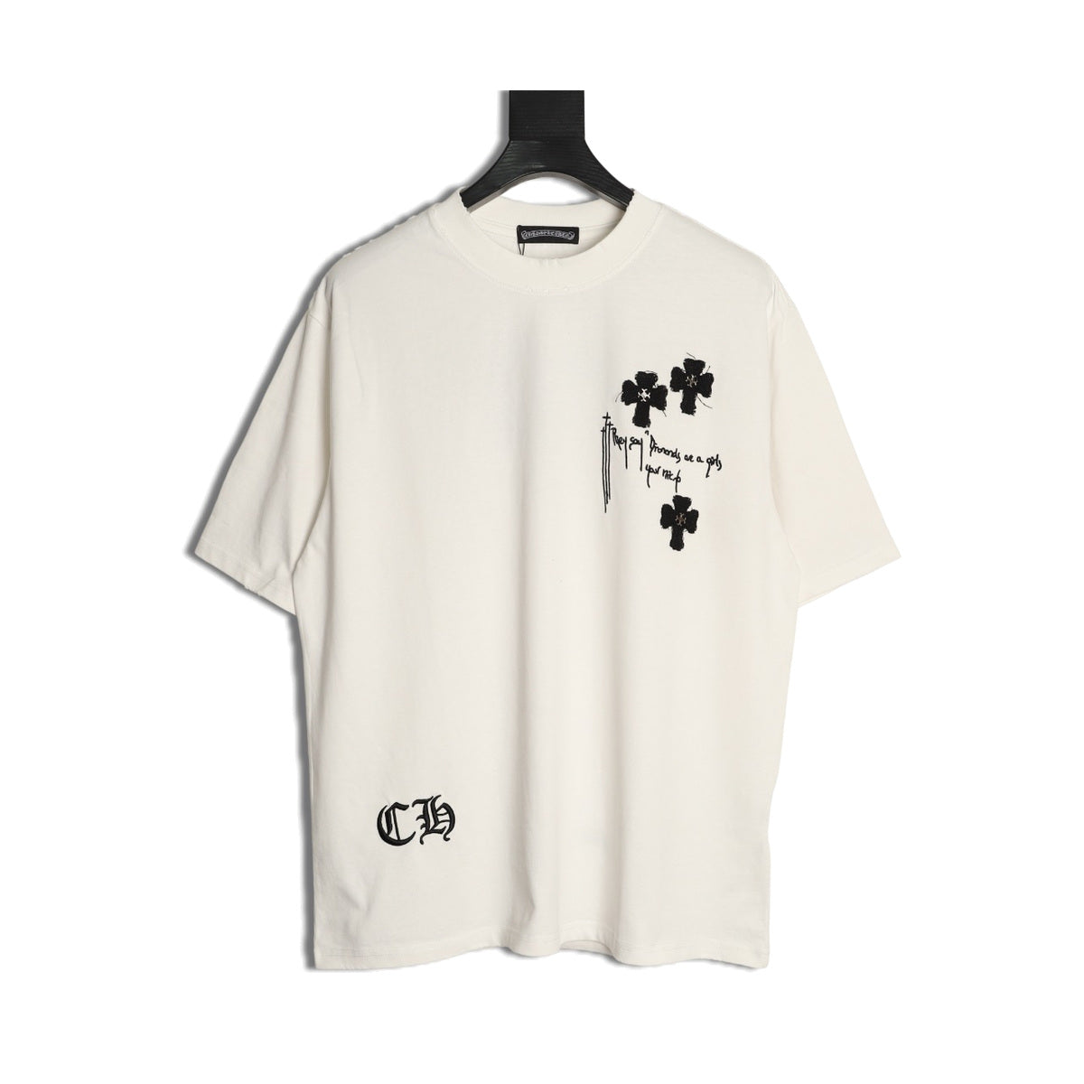 Chrome Hearts white distressed three-cross T-shirt front