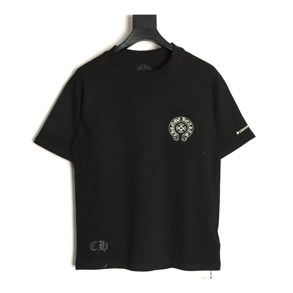 Chrome Hearts black golden Horseshoe pocket T-shirt front