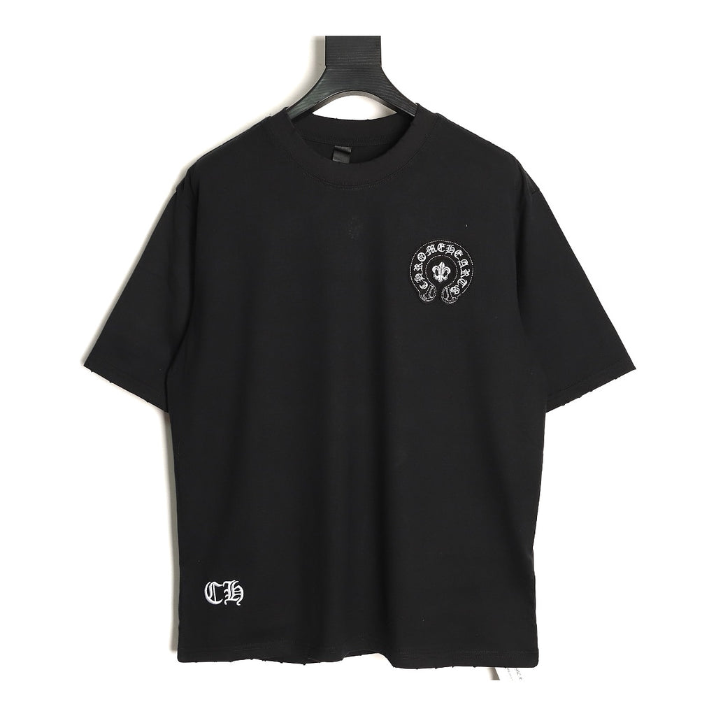 Chrome Hearts black horseshoe fleur-de-lis embroidered T-shirt front