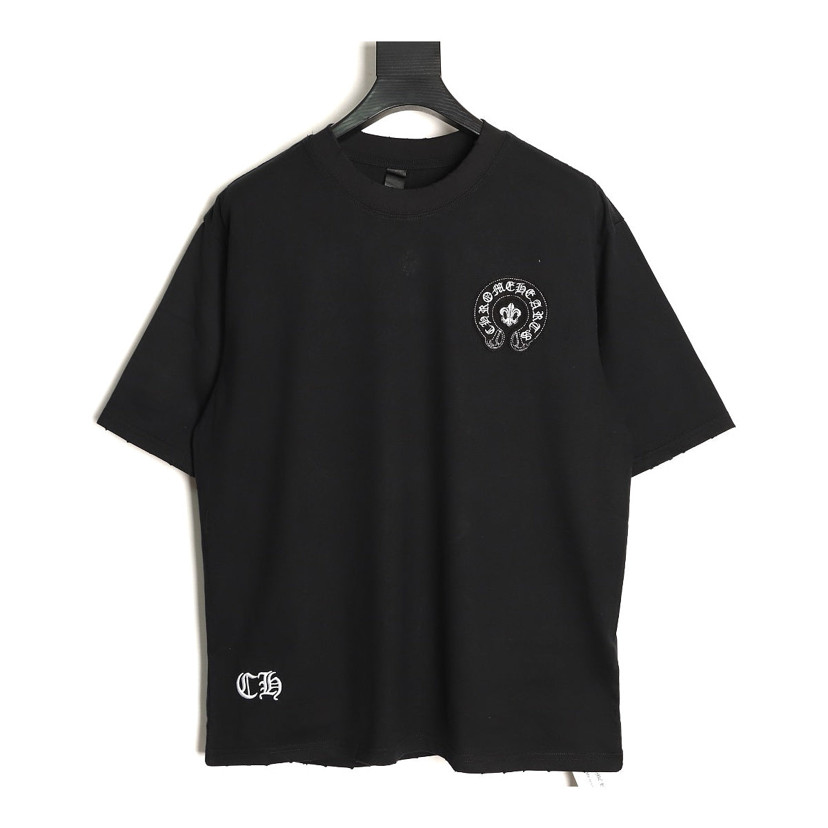 Chrome Hearts black horseshoe fleur-de-lis embroidered T-shirt front