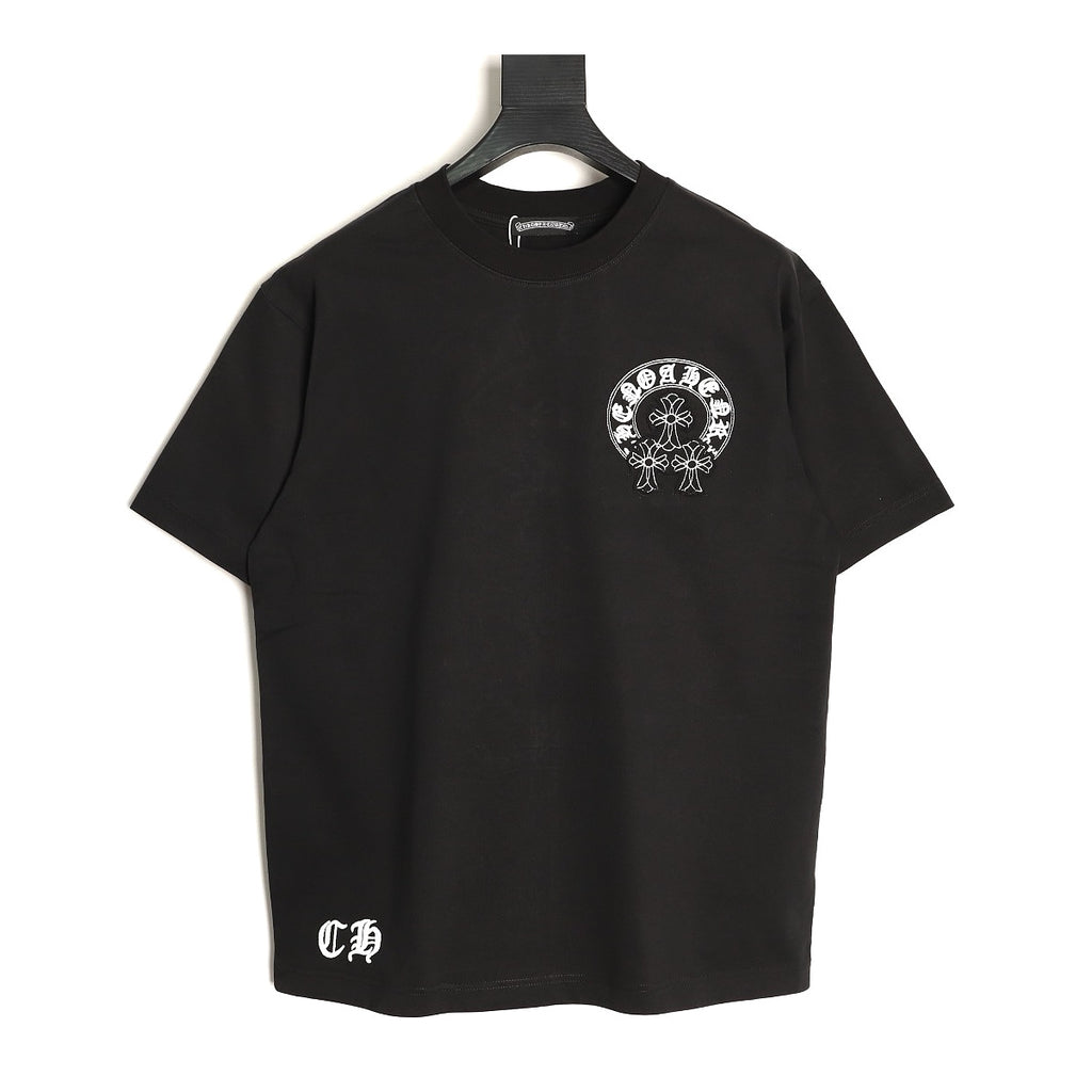 Chrome Hearts black three-cross horseshoe applique T-shirt front