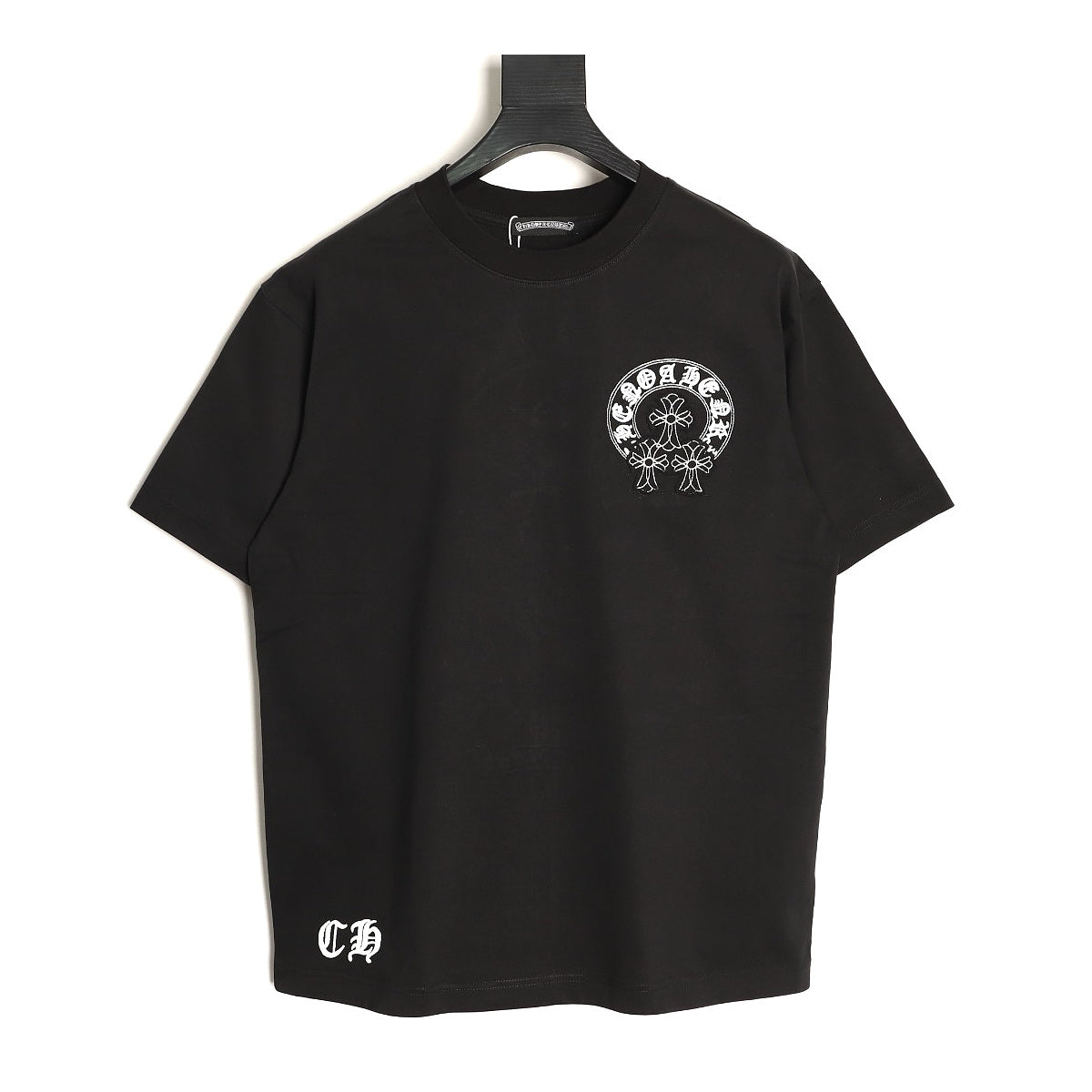 Chrome Hearts black three-cross horseshoe applique T-shirt front