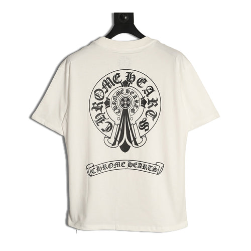 Chrome Hearts cream Sanskrit Cross graphic T-shirt back