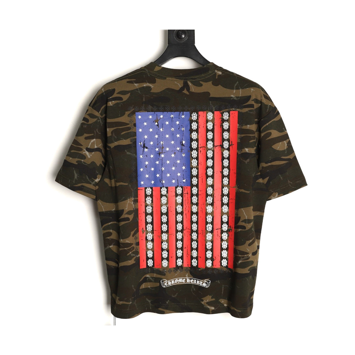 Chrome Hearts woodland camouflage distressed flag T-shirt back