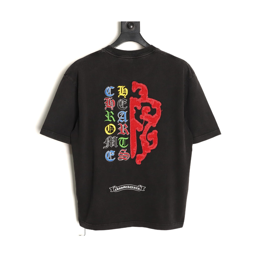 Chrome Hearts washed black multicolor applique T-shirt back
