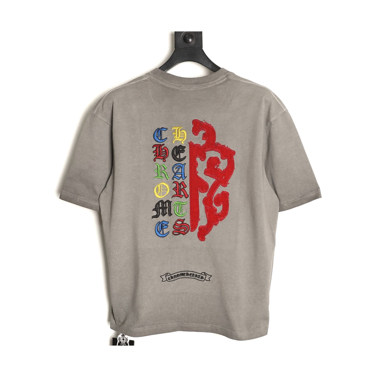 Chrome Hearts washed grey multicolor applique T-shirt back
