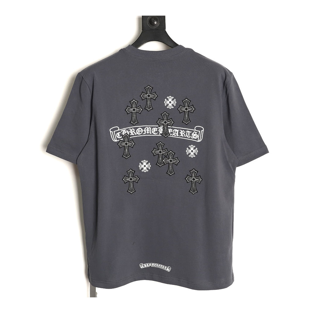 Chrome Hearts charcoal Sanskrit cross scatter T-shirt back