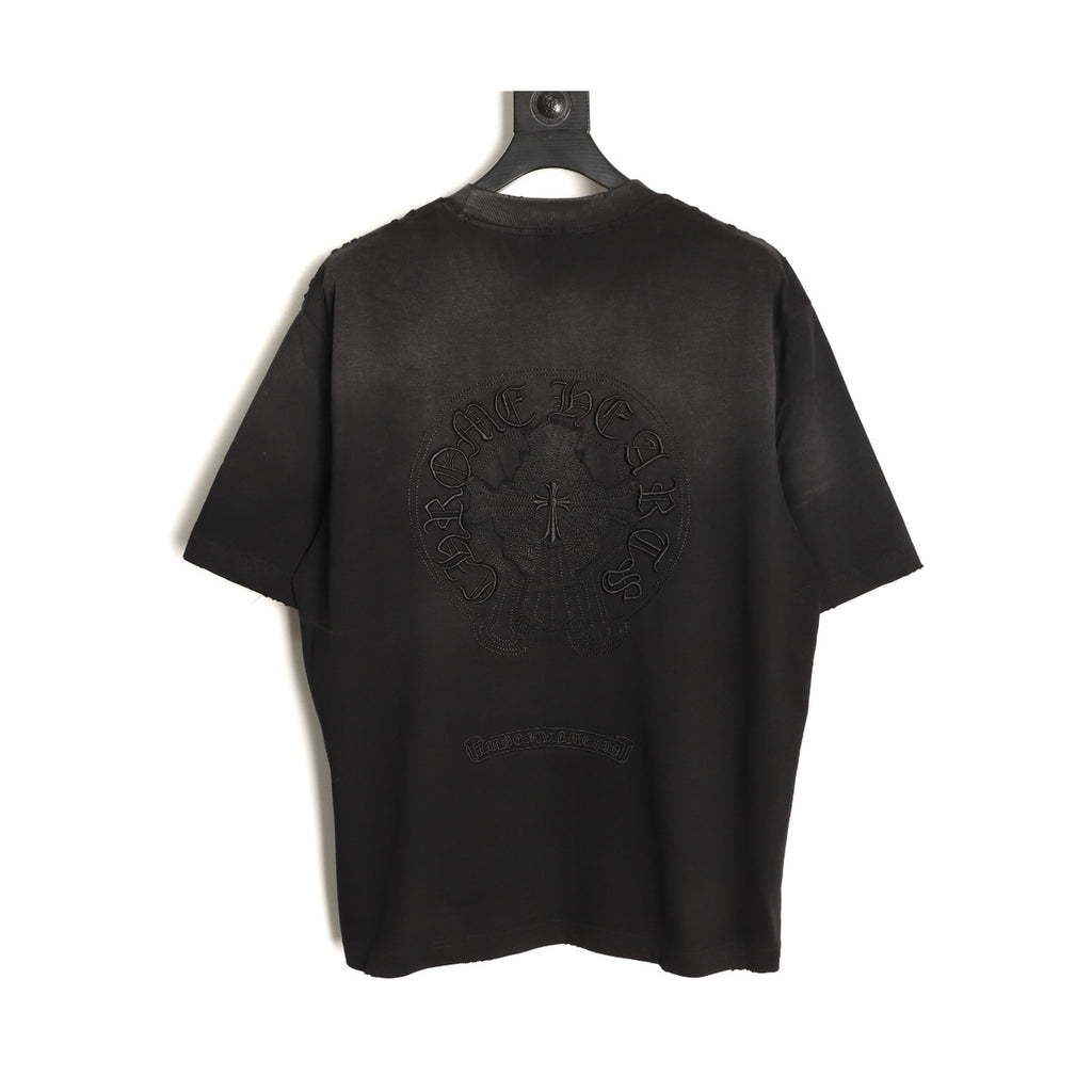 Chrome Hearts washed black tonal circular cross applique T-shirt back
