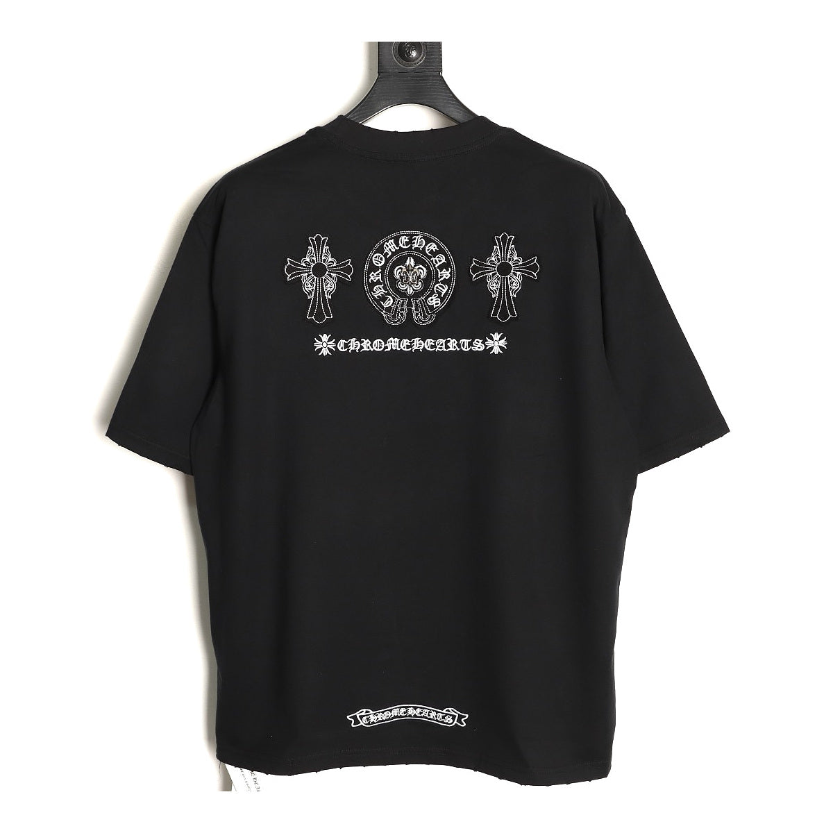 Chrome Hearts black horseshoe fleur-de-lis embroidered T-shirt back